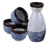 SHINYPASING Japanese Style Ceramics Sake Set 5pcs with 35ml Cups and 180ml Pot, Simplistic Design for Special Drinking Occasion and Bar Room, Safe Home Decoration