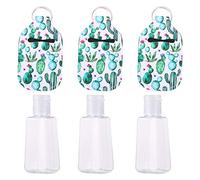 SHINYPASING Refillable Hand Sanitiser Bottles Portable Squeeze Bottles 3 Set 30ml with Flip-cap and Keychain Holder with Neoprene Cactus Print Covers for Travel or Stocking Stuffers