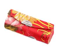 SHINYPASING Silk Lipstick Organizer Case Embroidered Floral Makeup Organizer 3.42x1.41x1.26in Hand Embroidery Builtin Mirror Women Vintage Travel Makeup Bag