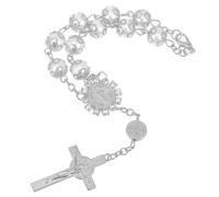 SHINYPASING Silver Car Charm for Rearview Mirror Rosary Pendant with Cross, Aluminum Alloy Material, Easy Installation and Sturdy Luxury Hanging Ornament for Vehicle Interior