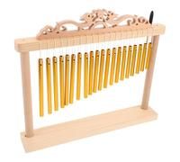 SHINYPASING Single Row 20-bar Wind Chime with Wooden Base and Golden Metal Tubes, Tabletop Percussion Instrument with Mallet for Band Ensemble and Live Performances, Antislip Base