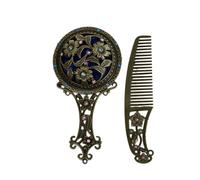 SHINYPASING Vintage Golden Handheld Cosmetic Mirror with Comb Set, Gilded Hollow Design Mini Makeup Mirror for Outdoor Use, Practical and Beauty Accessory Random Color