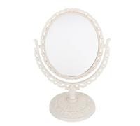SHINYPASING Vintage Swivel Desktop Makeup Mirror Beige Oval Tabletop Cosmetic Mirror for Dressing Table for Personal Beauty Use