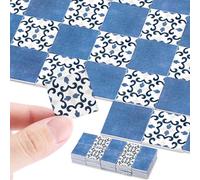 ShinyRelief 120 Pcs Dollhouse Floor Tiles Dollhouse Flooring 1 12 Scale 1 6 Scale Doll House Wallpaper Peel and Stick Miniature Bricks Carpet Double Sided Floor Tile (Floral & Blue Color Marble)