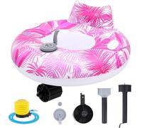 ShinyRelief Motorized Pool Float for Adults, Electric Inflatable Motorized Pool Lounger with Pusher Handles Cup Holder and Pump for Inflation Relaxing in the River(Pink Leaves,Pink)