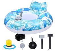ShinyRelief Motorized Pool Float for Adults, Electric Inflatable Motorized Pool Lounger with Pusher Handles Cup Holder and Pump for Inflation Relaxing in the River(Blue Leaves,Blue)