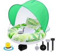 ShinyRelief Motorized Pool Float with Canopy for Adults, Electric Inflatable Motorized Pool Lounger Tube Floating with Pusher Handles Cup Holder Pump for Party Beach River(Green)