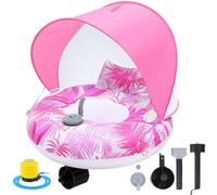 ShinyRelief Motorized Pool Float with Canopy for Adults, Electric Inflatable Motorized Pool Lounger Tube Floating with Pusher Handles Cup Holder Pump for Party Beach River(Pink)