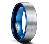 SHINYSO 4mm 6mm 8mm Tungsten Carbide Rings Dome Blue/Black Matte Engagement Wedding Band for Men Women Comfort Fit Size 4-13, Tungsten Tungsten Carbide, silver-plated