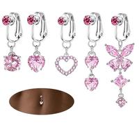 ShinyStyle J4You 5Pcs Gold Fake Belly Piercing Fake Belly Ring for Women Fake Belly Button Piercing Clip On Belly Button Rings Fake Navel Ring Non Piercing, Crystal, cubic-zirconia