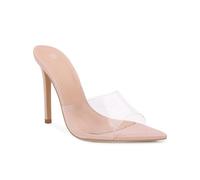 Shion ShaaYii Women Clear Pointed Toe Sandals Stiletto Heels Transparent Strap High Heels Slip on Mules for Women, Nude, 7 UK
