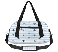 Ship Anchors Kids Overnight Duffle Bags for Girls Boys, Blue Stripe Lightweight Sports Gym Bag for Kids，Small Overnight Weekender Carry on Travel Bags Dance Bag, Ship Anchors, 18.5L x 7.8W x 9.4H