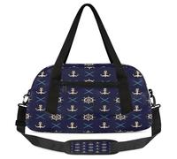 Ship Anchors Rudder Kids Overnight Duffle Bags for Girls Boys, Navy Blue Lightweight Sports Gym Bag for Kids，Small Overnight Weekender Carry on Travel Bags Dance Bag, Ship Anchors Rudder, 18.5L x 7.8W