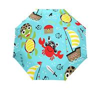 Ship Cartoon Sea Turtle Crab Automatic Foldable Umbrella UV Protection Auto Open Close Folding Sun Blocking Umbrellas for Travel Women Boys Girls