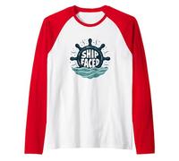 Ship Faced Nautical Humor for Sailing Enthusiasts Raglan Baseball Tee, Men, Red/White, XL