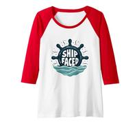 Ship Faced Nautical Humor for Sailing Enthusiasts Raglan Baseball Tee, Women, Red/White, M