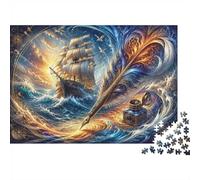 Ship Feather Ink Jigsaw Puzzle, 1000 Pcs For Adults | 52x38cm Art Admirers, Birthday Gift, Cardboard, Mood Calming, Tight Puzzle Fit