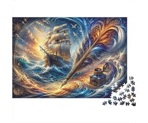 Ship Feather Ink Jigsaw Puzzle, 1000 Pcs For Adults | 52x38cm Art Admirers, Birthday Gift, Cardboard, Mood Calming, Tight Puzzle Fit