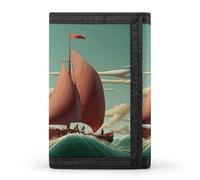 Ship Flying in Sea Trifold Wallet Slim Minimalist Front Pocket Men's Passcase Wallet Credit Card Holder