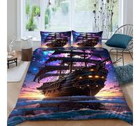 Ship Galaxy Bedding Set Theme Bedspread Ship Duvet Cover Set 3 Pieces Chic Breathable Comforter Cover Universal for All Seasons with Pillowcase King（220x240cm）