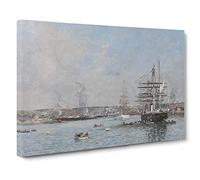 Ship In Le Havre By Eugene Boudin Classic Painting Canvas Wall Art Print Ready to Hang, Framed Picture for Living Room Bedroom Home Office Décor, 30x20 Inch (76x50 cm)