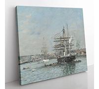 Ship In Le Havre by Eugene Boudin Classic Painting Canvas Wall Art Print Ready to Hang, Framed Picture for Living Room Bedroom Home Office Décor, 50x50 cm (20x20 Inch)