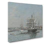 Ship In Le Havre by Eugene Boudin Classic Painting Canvas Wall Art Print Ready to Hang, Framed Picture for Living Room Bedroom Home Office Décor, 14x14 Inch (35x35 cm)