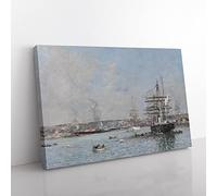 Ship In Le Havre By Eugene Boudin Classic Painting Canvas Wall Art Print Ready to Hang, Framed Picture for Living Room Bedroom Home Office Décor, 50x35 cm (20x14 Inch)