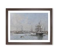 Ship In Le Havre By Eugene Boudin Classic Painting Framed Wall Art Print, Ready to Hang Picture for Living Room Bedroom Home Office Décor, Walnut A2 (64 x 46 cm)