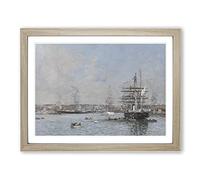 Ship In Le Havre By Eugene Boudin Classic Painting Framed Wall Art Print, Ready to Hang Picture for Living Room Bedroom Home Office Décor, Oak A2 (64 x 46 cm)