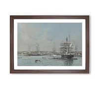 Ship in Le Havre by Eugene Boudin Framed Print | A2 Walnut Framed Wall Art | Ready to Hang | Modern Vehicle Picture | Living Room Bedroom Lounge Office