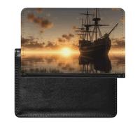 Ship in The Lake Sunset Passport Holder with 3 Card Slots, Portable PU Leather Travel Wallet, Slim Protective Cover for Passport, ID, Credit Cards
