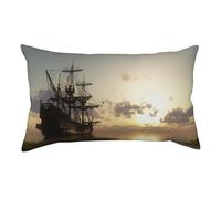 Ship In The Lake Sunset Pattern Double-Sided Print Pillowcase Soft Skin-Polyester Friendly Fabric With Hidden Zipper Standard Size 50 X 90 Cm