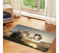 Ship In The Lake Sunset Print Pet Feeding Mat For Dogs & Cats Absorbent Waterproof Dog Food Mat Non-Slip Pet Bowl Placemat Quick Dry Floor Protector Leather Tablecloth