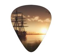 Ship in The Lake Sunset Printed Guitar Picks 12-Piece Set - Comfortable, Versatile Plectrum for All Guitar Styles & Players