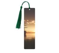 Ship in The Lake Sunset Printed Metal Bookmarks M - Dark Green Lightweight Aluminium Book Marker for Books, Journals & Gifts, Ideal Book Lovers, Holiday Decor & Crafts