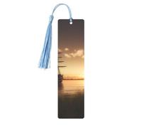 Ship in The Lake Sunset Printed Metal Bookmarks S - Sky Blue Lightweight Aluminium Book Marker for Books, Journals & Gifts, Ideal Book Lovers, Holiday Decor & Crafts