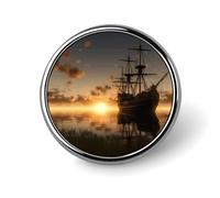 Ship in The Lake Sunset Round Lapel Pins for Men Women Metal Button Pin Fashion Personalized Brooch Pins for Men Suits Cute Brooch Badge for Backpack Clothing Hat Bag Decoration