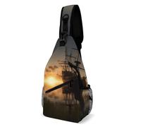 Ship in The Lake Sunset Sling Bag with Rfid Blocking Causal Mens Crossbody Bag Lightweight Chest Pack Large Man Purse Travel Crossbody Backpack Shoulder Sling Backpack for Hiking Running Cycling