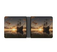 Ship in The Lake Sunset Wallet for Men & Women Ultra Slim PU Leather Bifold Wallet, Credit Card Holder for Travel