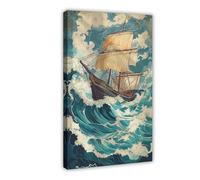 Ship in The Wave Canvas Poster Bedroom Decor Landscape Decor Gift 12x18inch(30x45cm)