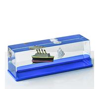 Ship Model for Desk, Titanic Unsinkable Simulator Toy, Cruise Ship Model Liquid Wave Model Titanic, Ship Model Toys in a Bottle Box Acrylic,