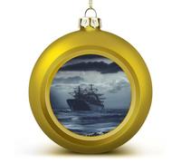 Ship Ocean Christmas Ball Ornaments 2.4 Inch, Shatterproof Plastic Xmas Balls Funny Christmas Tree Ornaments Hanging Balls for Holiday Party Home Decor, 4PCS