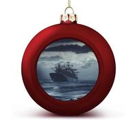 Ship Ocean Christmas Ball Ornaments 2.4 Inch, Shatterproof Plastic Xmas Balls Funny Christmas Tree Ornaments Hanging Balls for Holiday Party Home Decor, 2PCS