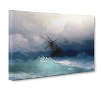 Ship On A Stormy Sea By Ivan Aivazovsky Canvas Print | Gallery Wrapped 30mm Frame Wall Art | 30x20 inches | Ready to Hang | Coastal Seascape Picture | Living Room Bedroom Lounge Office
