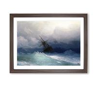 Ship On A Stormy Sea By Ivan Aivazovsky Classic Painting Framed Print | A4 Walnut Framed Wall Art | Ready to Hang | Classic Vehicle Picture | Living Room Bedroom Lounge Office
