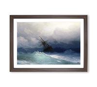 Ship On A Stormy Sea by Ivan Aivazovsky Framed Print | A2 Walnut Framed Wall Art | Ready to Hang | Modern Vehicle Picture | Living Room Bedroom Lounge Office