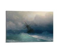 Ship on Stormy Seas Ivan Aivazovsky Poster Painting On Canvas Wall Art Poster Scroll Picture Print Walls Decor Home Posters 12x18inch(30x45cm)
