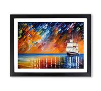Ship On The Horizon Framed Wall Art Print A2 Black