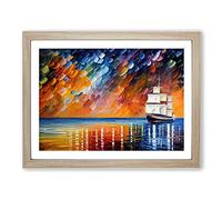 Ship On The Horizon Framed Wall Art Print A2 Oak